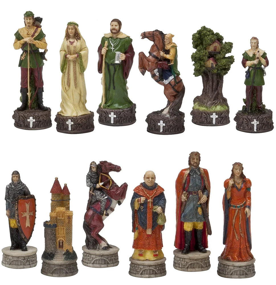 Chess Set -Robin Hood Resin Chessmen on Cherry Stained Chest (ONLINE ORDER ONLY)