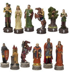 Chess Set -Robin Hood Resin Chessmen on Cherry Stained Chest (ONLINE ORDER ONLY)
