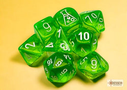 Translucent Polyhedral Rad Green/white 7-Die Set (with bonus die) (Online Only)