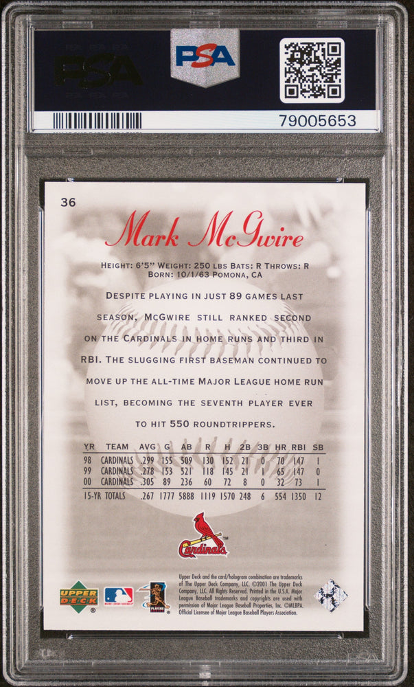 2001 UPPER DECK SWEET SPOT MARK McGWIRE  #36 - PSA 10 (Online Order Only)
