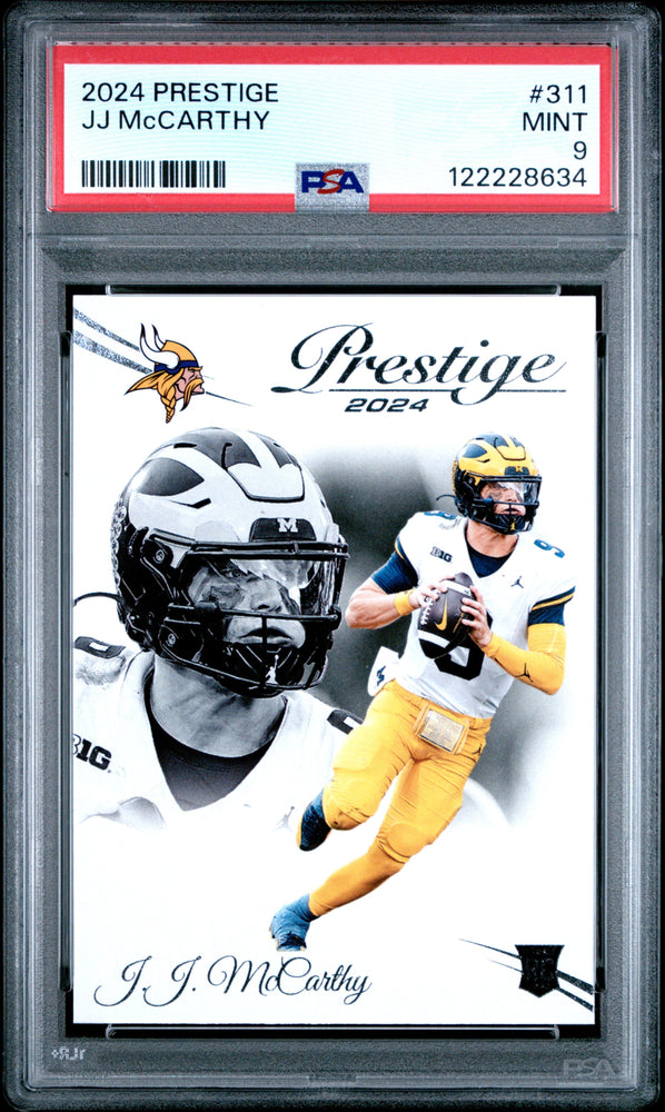 Graded 2024 Panini Prestige JJ McCarthy #311 Rookie RC Football Card PSA 9 Mint (ONLINE ORDER ONLY)