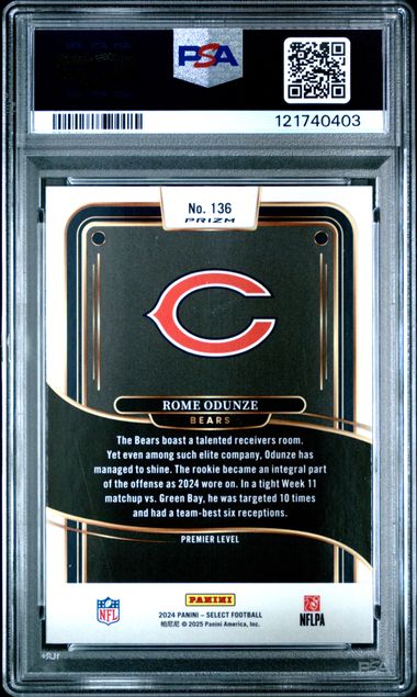 Graded 2024 Panini Select Rome Odunze #136 Silver Prizm Rookie RC Football Card PSA 10 Gem Mint (ONLINE ORDER ONLY)
