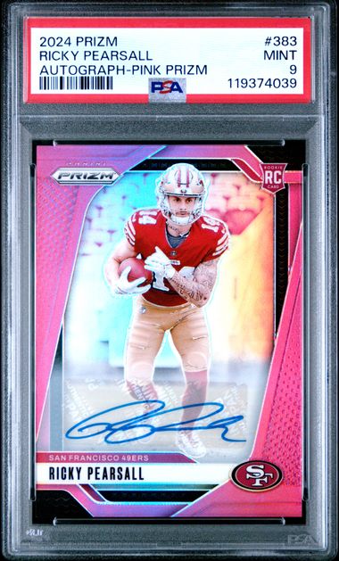 Graded 2024 Panini Prizm Ricky Pearsall #383 Pink Prizm Autograph Rookie RC Football Card PSA 9 Mint (ONLINE ORDER ONLY)