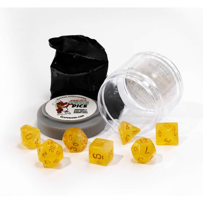 RPR19027 Gem Yellow Lucky Dice Set 16mm Dungeon Dice Random Miniature Included (ONLINE ORDER ONLY)