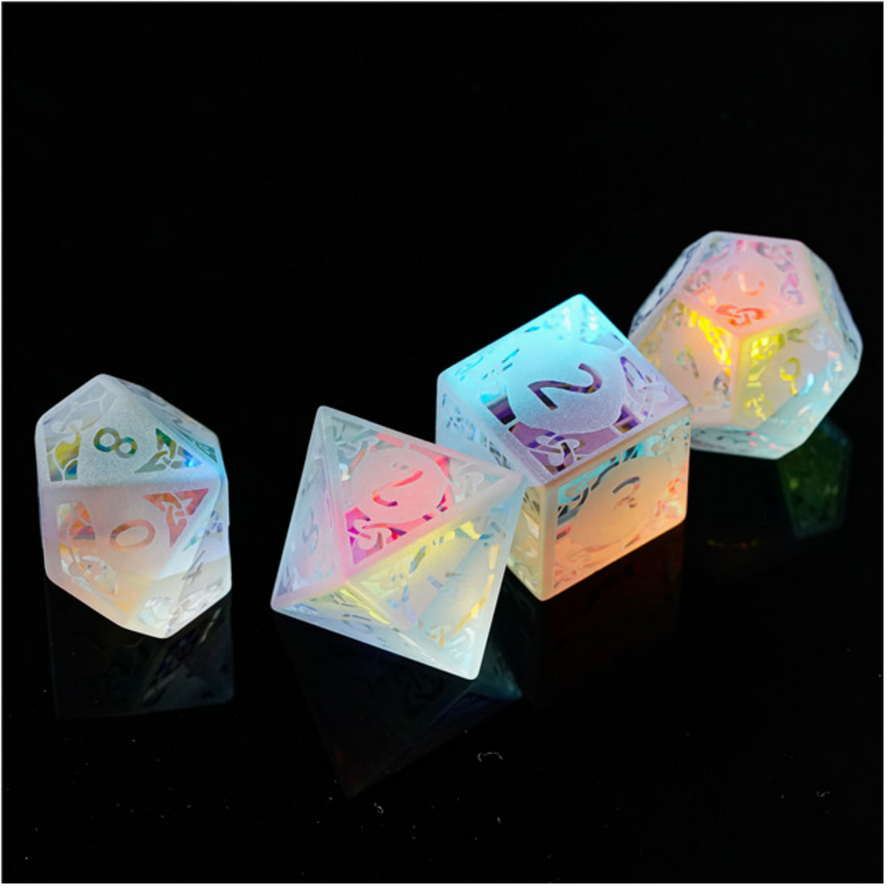 Rainbow Crystal and Flourish - Gemstone Engraved RPG Dice Set (ONLINE ORDER ONLY)