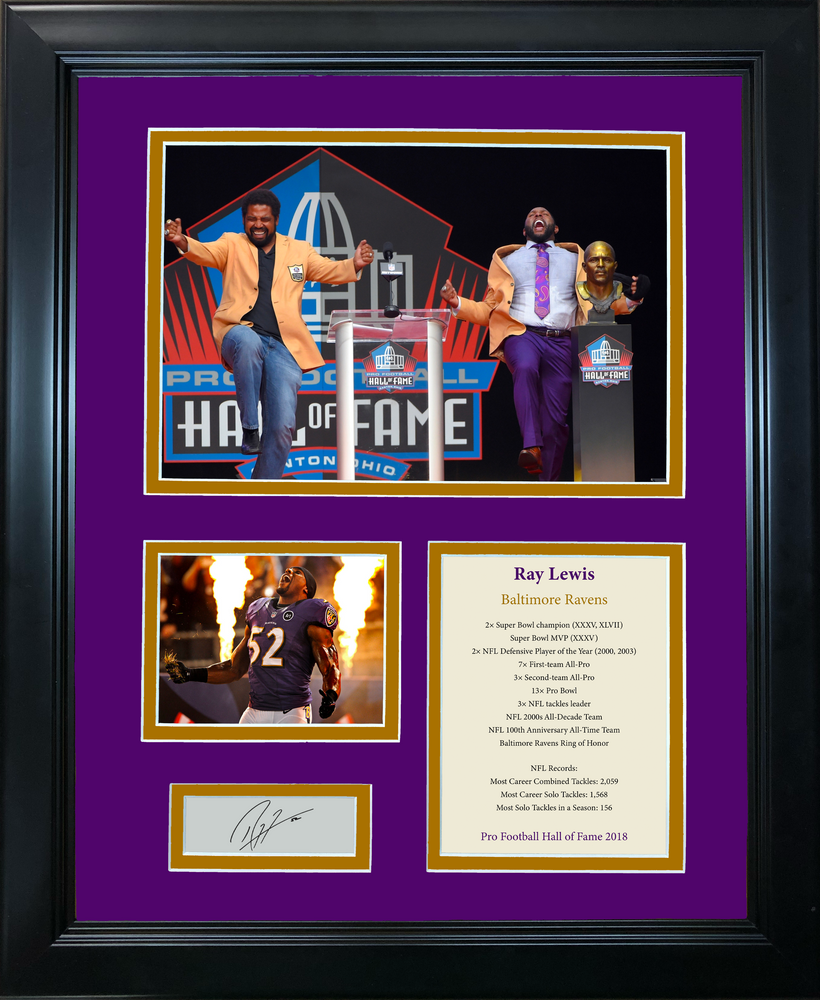 Framed Ray Lewis Hall of Fame Facsimile Laser Engraved Signature Auto Baltimore Ravens Football 11"x14"Photo Sig Collage (ONLINE ORDER ONLY)