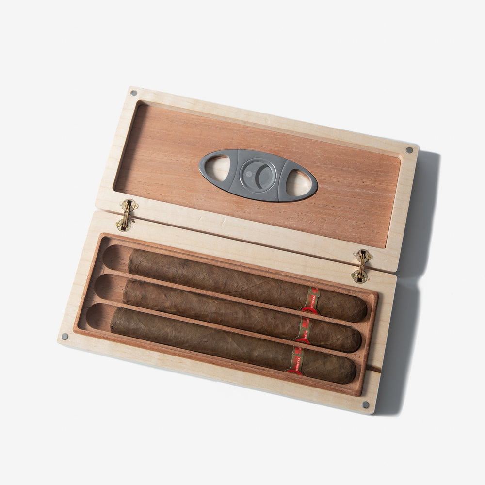 Cigar Travel Case - Redwood Burl Inlay - Personalized Brass Engraving - Spanish Cedar Lining (ONLINE ORDER ONLY)