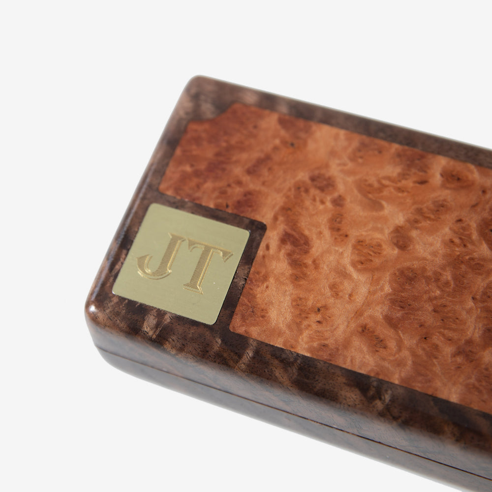 Cigar Travel Case - Redwood Burl Inlay - Personalized Brass Engraving - Spanish Cedar Lining (ONLINE ORDER ONLY)