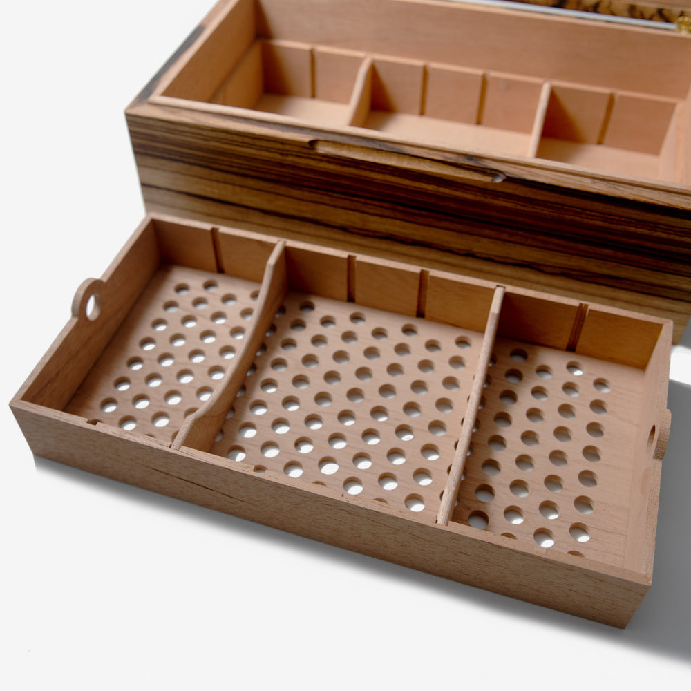 Cigar Humidor - Zebrawood with Spanish Cedar Lining - 80 Capacity (ONLINE ORDER ONLY)