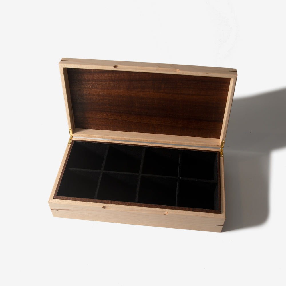 Watch Box - Curly Maple and Sapele Mahogany - 8 Watch Compartments (ONLINE ORDER ONLY)
