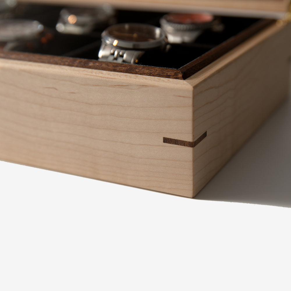 Watch Box - Curly Maple and Sapele Mahogany - 8 Watch Compartments (ONLINE ORDER ONLY)