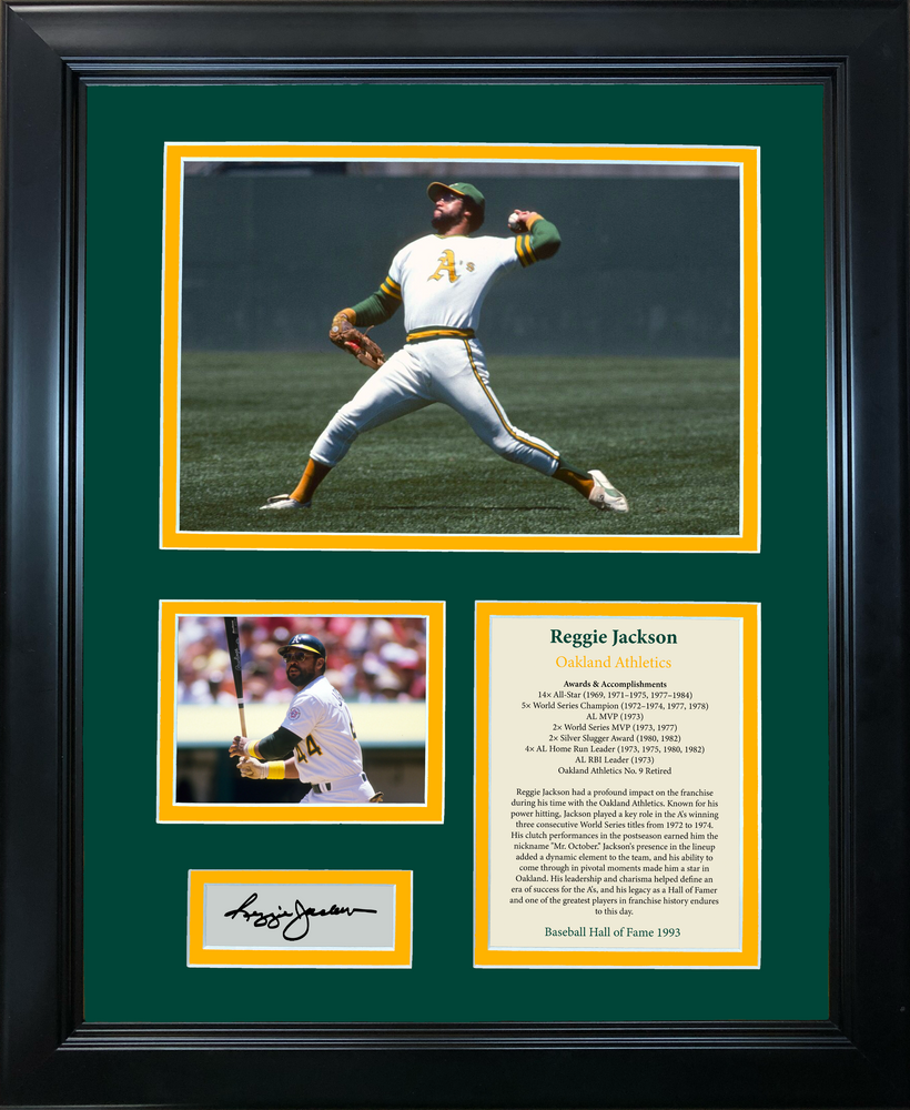 Framed Reggie Jackson Hall of Fame Facsimile Laser Engraved Signature Auto Oakland Athletics A's Baseball 11"x14"Photo Sig Collage (ONLINE ORDER ONLY)