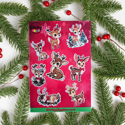 Cute Christmas Reindeer Sticker Sheet 8 Stickers (ONLINE ORDER ONLY)