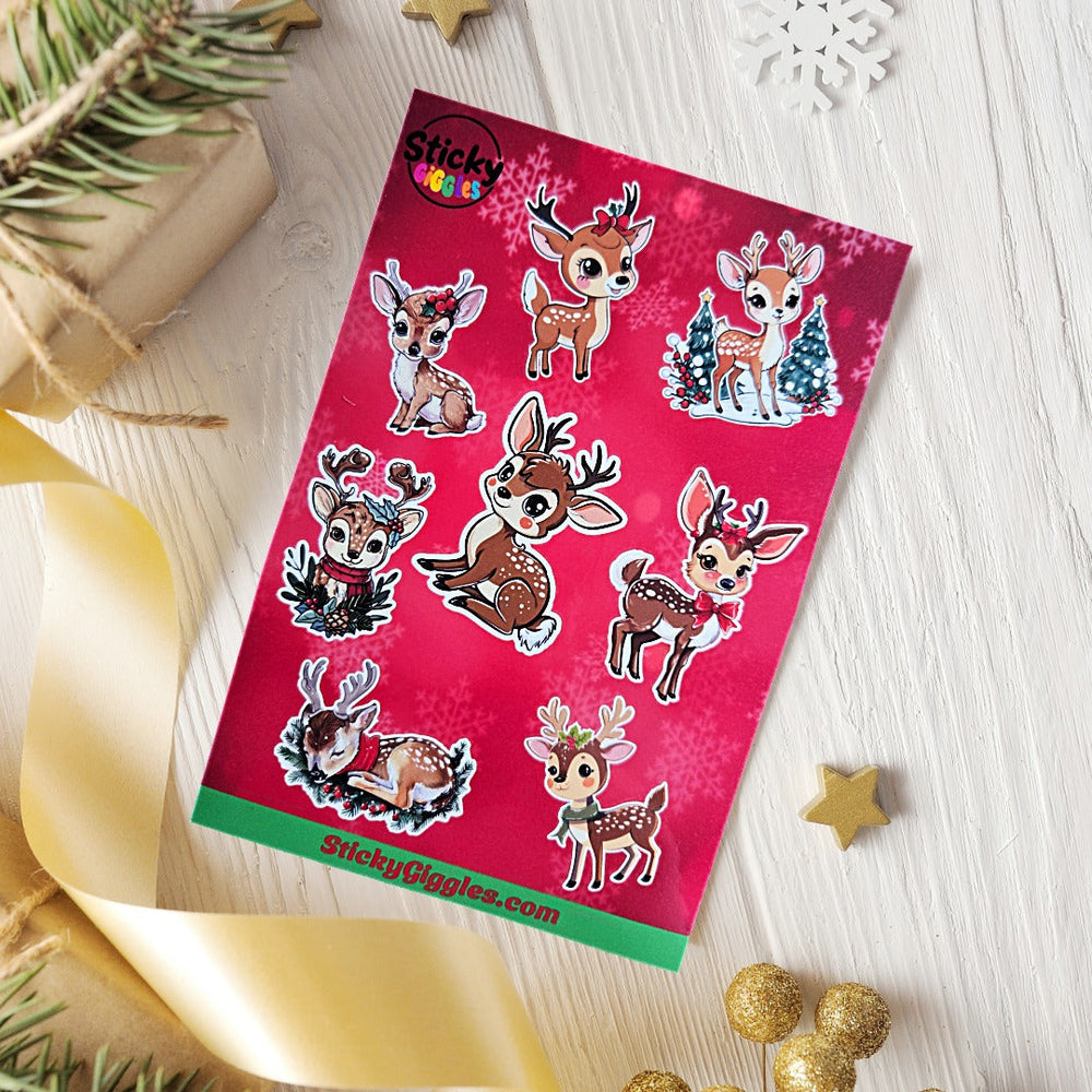 Cute Christmas Reindeer Sticker Sheet 8 Stickers (ONLINE ORDER ONLY)