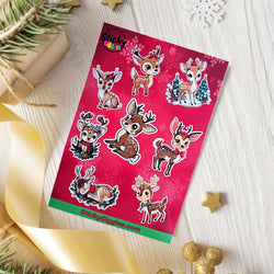 Cute Christmas Reindeer Sticker Sheet 8 Stickers (ONLINE ORDER ONLY)