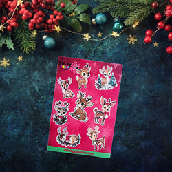 Cute Christmas Reindeer Sticker Sheet 8 Stickers (ONLINE ORDER ONLY)