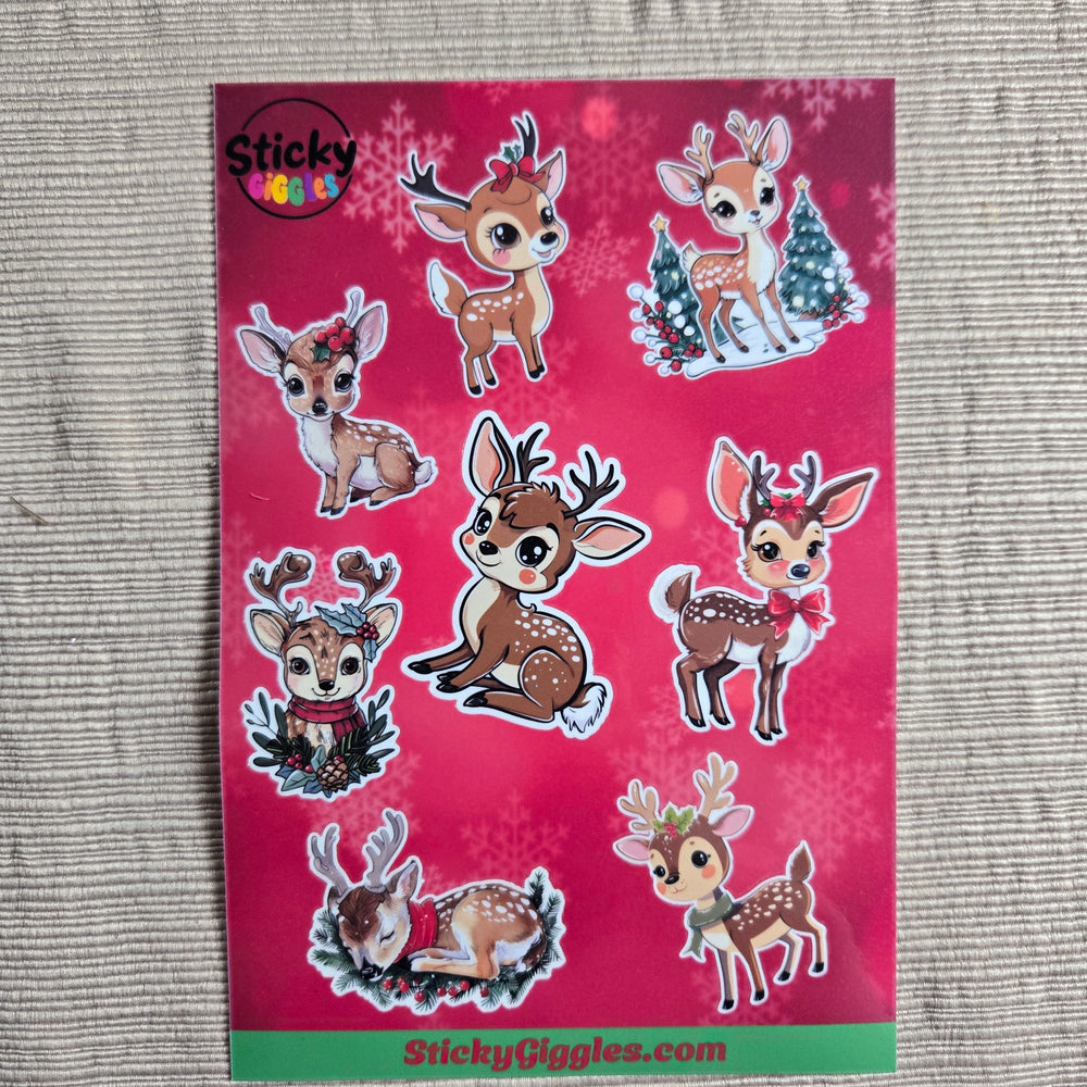 Cute Christmas Reindeer Sticker Sheet 8 Stickers (ONLINE ORDER ONLY)