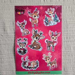 Cute Christmas Reindeer Sticker Sheet 8 Stickers (ONLINE ORDER ONLY)