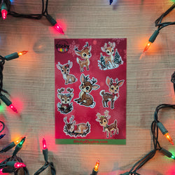 Cute Christmas Reindeer Sticker Sheet 8 Stickers (ONLINE ORDER ONLY)