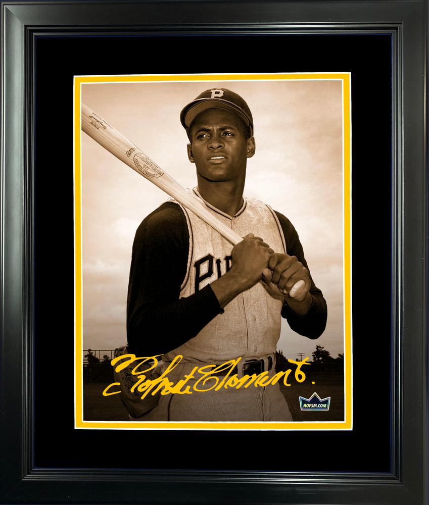 Framed Roberto Clemente Pittsburgh Pirates Facsimile Laser Engraved Signature Auto 11"x14"Baseball Photo HOFSM Holo (ONLINE ORDER ONLY)