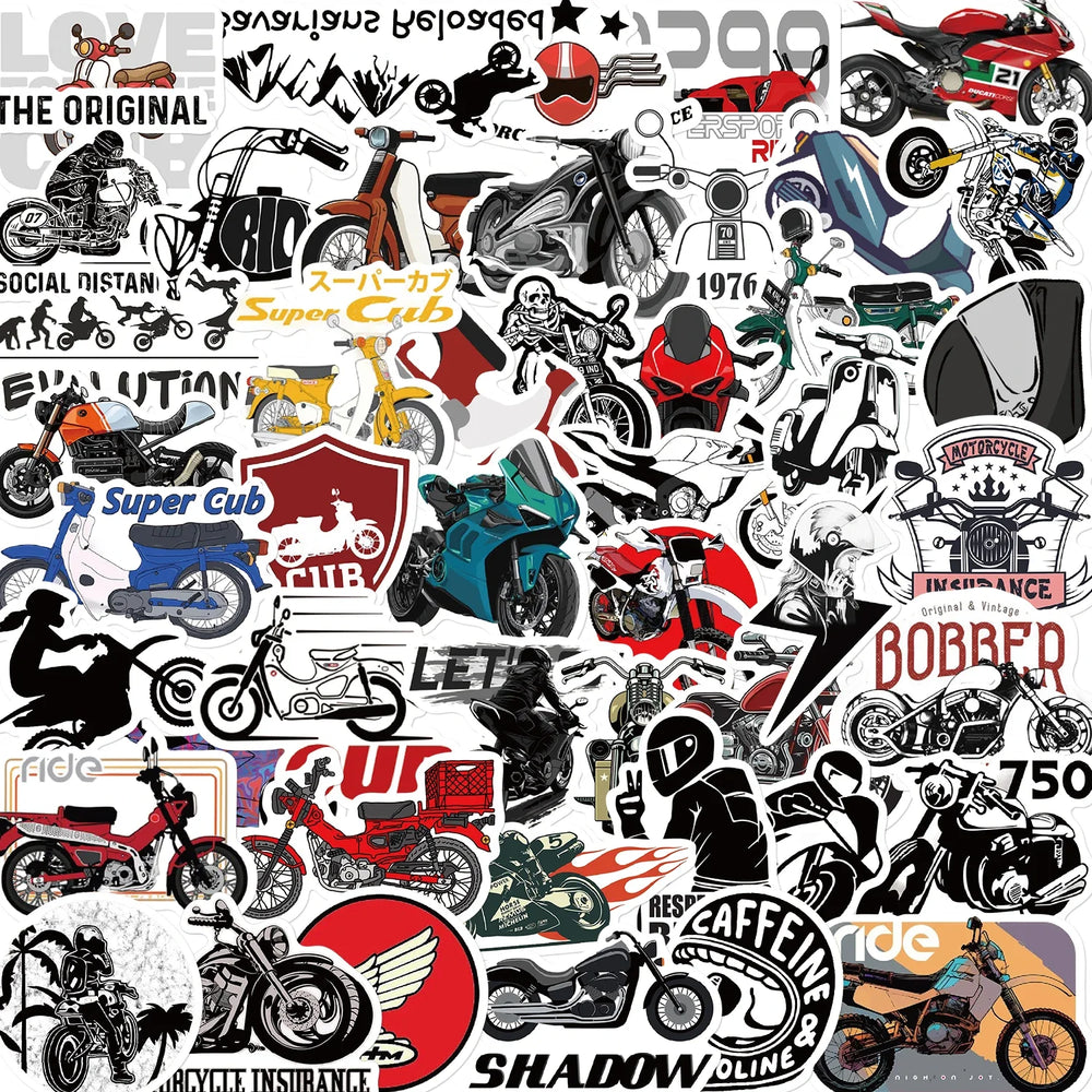 50PCS Motorcycle Sticker Retro Decorative For Guitar Skateboard Computer Harley Motorbike Personalized Graffiti Stickers Pack (ONLINE ORDER ONLY)