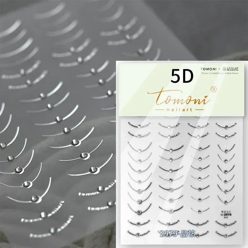 Colorful Rhinestone Laser Star Bronzing Gold Silver Pearl 5D Relief Self Adhesive Nail Art Decoration Sticker 3D Manicure Decals (ONLINE ORDER ONLY)