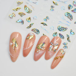 20Pcs Holographic Butterfly Nail Sticker Laser Gold & Sliver Butterfly Adhesive Decal 8.5x6cm 3D Glitter Foil DIY Manicure Decor (Online Order Only)