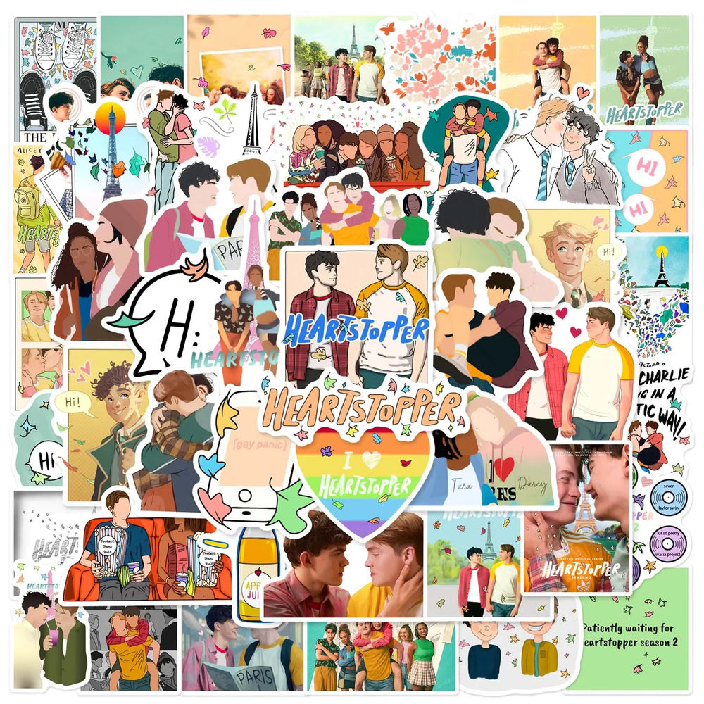 50pcs TV Show Heartstopper Stickers Decals DIY Luggage Diary Laptop Scrapbook Notebook Luggage Bike Sticker Decoration (Online Order Only)