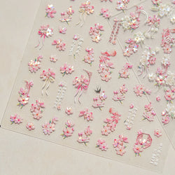 Pink Peach Blossom Flower White Pear Romantic Archaistic Swallow Window Adhesive Nail Art Stickers Rhinestone Manicure Decals (ONLINE ORDER ONLY)