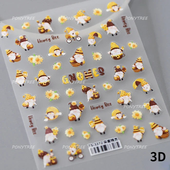 Cute Bee Honey Jar Daisy Flowers Gather Honey Pot Love Heart Green Leaves Reliefs Self Adhesive Nail Art Stickers Manicure Decal (ONLINE ORDER ONLY)
