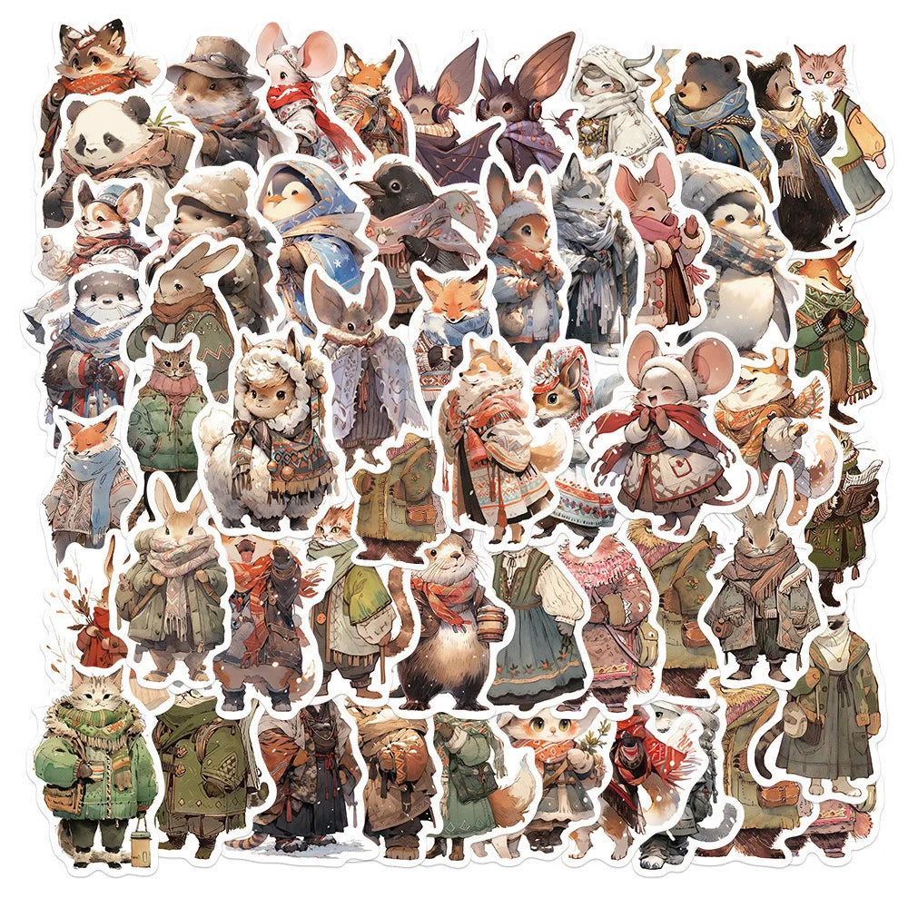 Cute Winter Animal Cartoon Stickers - 10/50pcs for Scrapbooking, Guitar, Snowboard, Luggage (ONLINE ORDER ONLY)
