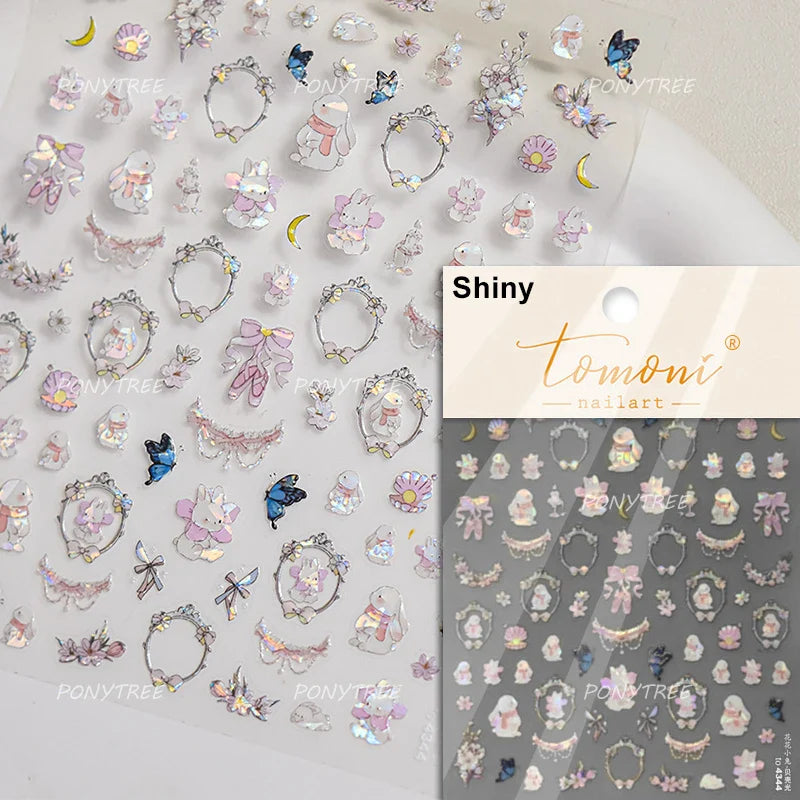 Graffiti Rabbit Dog Bunny Milk Strawberry Jewel Candy Knife Envelope Soft Relief Adhesive Nail Art Stickers Cute Manicure Decals (Online Order Only)