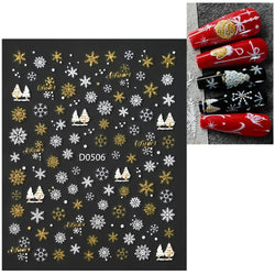 1pc Christmas Nail Sticker 3D Gold Glitter Snowflake Elk Penguin Bells Design Adhesive Nail Slider Decals Winter Manicure Decor* (Online Order Only)