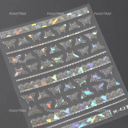 French Chic Blue Line Bowknot Fan Flower Leaves Butterfly Lace Frame Bell Shiny Self Adhesive Nail Art Stickers Manicure Decals (ONLINE ORDER ONLY)