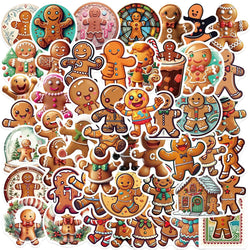 10/30/50PCS Christmas Gingerbread Man Cartoon Stickers Decals Gift Waterproof Laptop Luggage Fridge Phone Suitcase Bike DIY Toys (Online Order Only)
