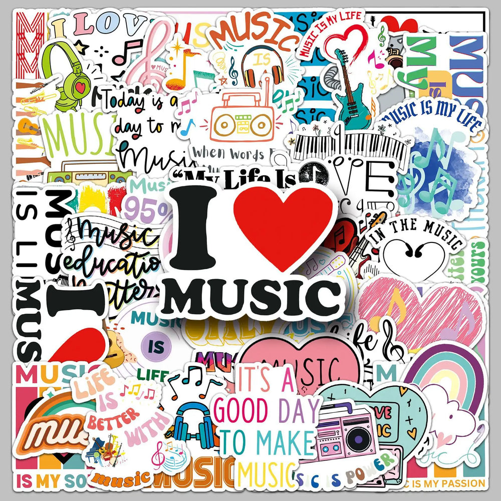 51pcs Cartoon Love Music Graffiti Stickers for Helmet, Wall, DIY Decoration (ONLINE ORDER ONLY)
