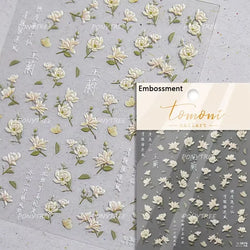 Orchid Daisy Chrysanthemum Peach Blossom Lotus Flower Vase Floral Art Fan Wintersweet Adhesive Nail Art Stickers Manicure Decals (Online Order Only)
