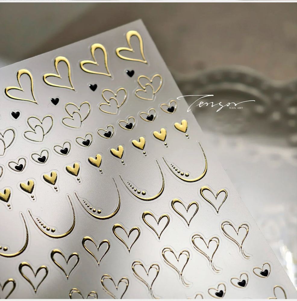 Line Love Heart Arc French Romantic Curve Punk Attitudinal Hollow Geometric Figure Adhesive Nail Art Stickers Manicure Decals (Online Order Only)