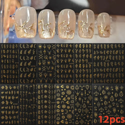 12PCS White Flowers Leaves 3D Nail Stickers Star/Moon/Sun Nail Art Decoration Decals Geometric Flower Stickers Nail Art Supplies (ONLINE ORDER ONLY)