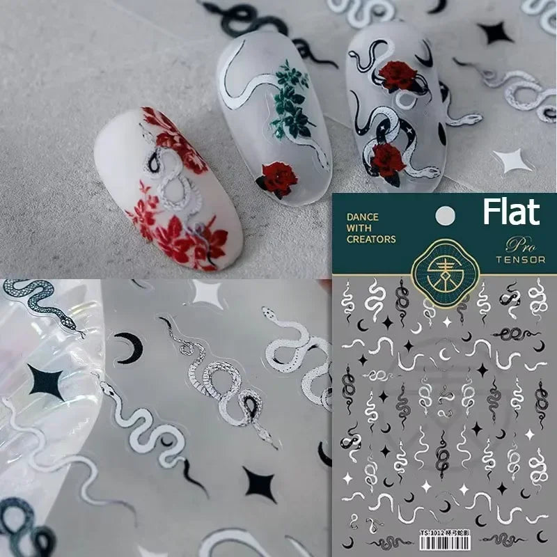 Metal Snake Flower Pattern Stars Eye Pot Moon Butterfly Story Retro Meteor Candle Hourglass Nail Art Sticker Manicure Tool Decal (ONLINE ORDER ONLY)