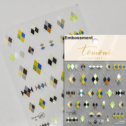 Geometric French Style Colorful Square Grid Rhombus Line Stripe Bowknot 3D Self Adhesive Nail Art Stickers Shiny Manicure Decals (ONLINE ORDER ONLY)