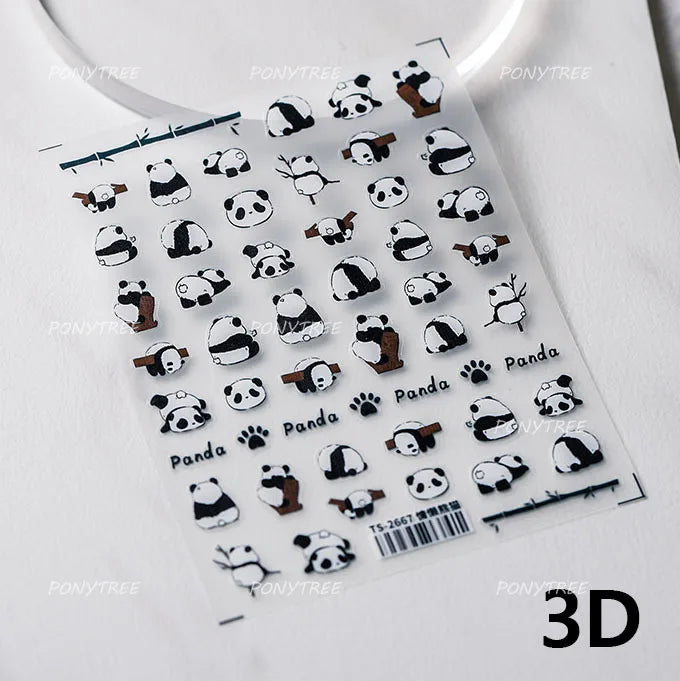Panda Bamboo Butterfly Pattern Totem Figure Peony Flower Love Heart Adhesive Nail Art Stickers Embroidery Pearl Manicure Decals (ONLINE ORDER ONLY)