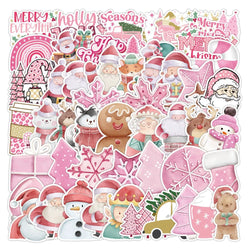 10/50Pcs New Year Merry Pink Christmas Stickers Deer Santa Claus Snowman Children Gift Decal DIY for Skateboard Luggage Suitcase (Online Order Only)