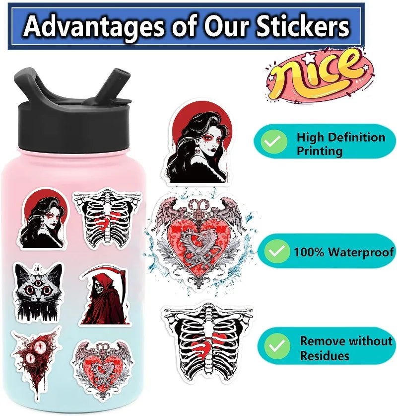 10/25/50pcs Red Gothic Horror Skeleton and Scary Devil Demons Sticker Packs (ONLINE ORDER ONLY)