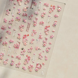 Pink Peach Blossom Flower White Pear Romantic Archaistic Swallow Window Adhesive Nail Art Stickers Rhinestone Manicure Decals (ONLINE ORDER ONLY)