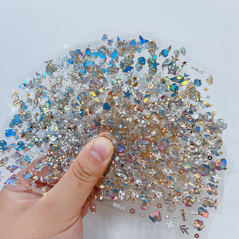 20Pcs Holographic Butterfly Nail Sticker Laser Gold & Sliver Butterfly Adhesive Decal 8.5x6cm 3D Glitter Foil DIY Manicure Decor (Online Order Only)