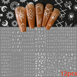 12pcs 3D Golden Glitter Heart Love Nail Stickers Valentine Self Adhesive Cute Cartoon Decal Geometry Slider Manicure Decoration* (ONLINE ORDER ONLY)