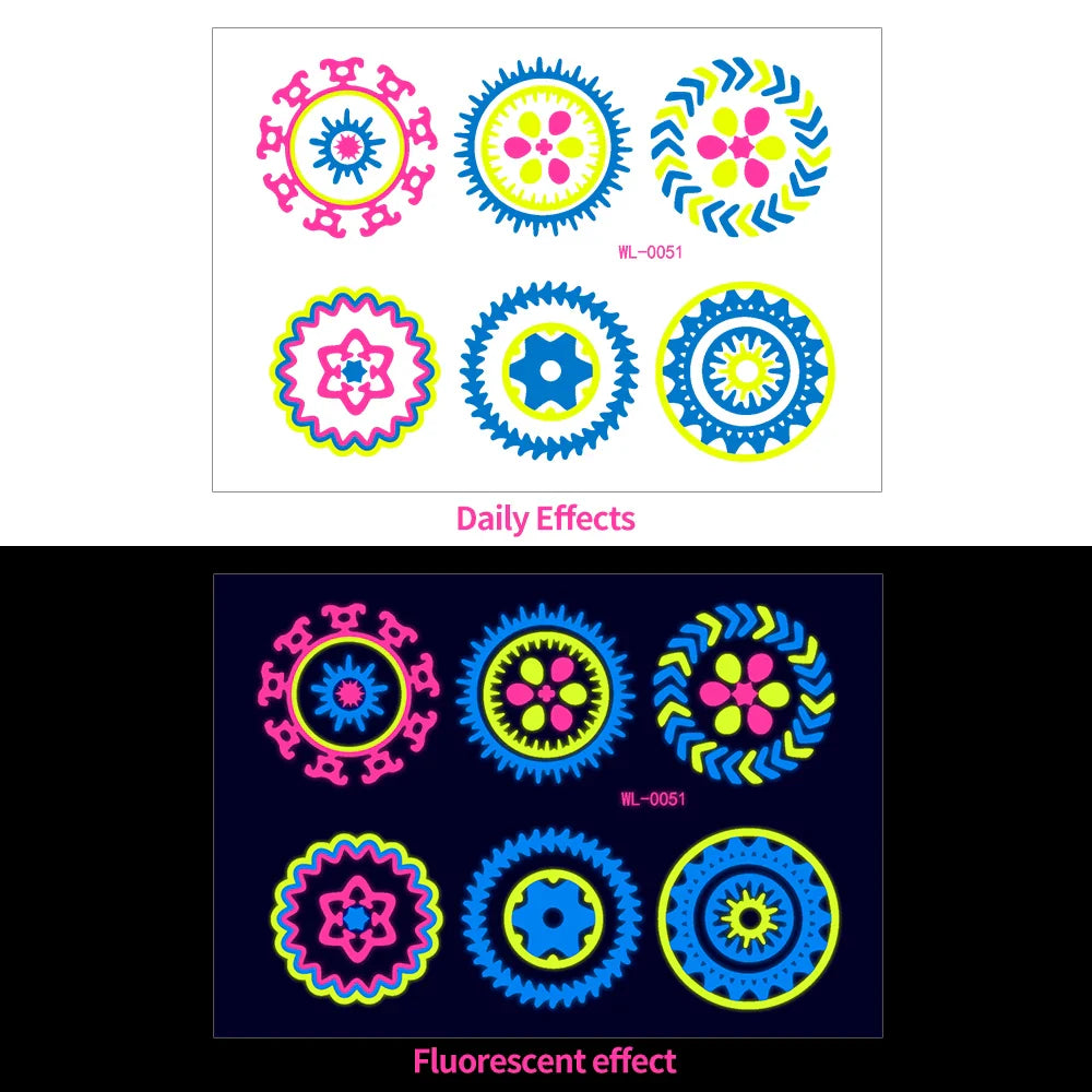 1pc Bohemia Fluorescent Sticker Luminous Temporary Tattoos Stickers UV Glow Fluorescent Tattoo Waterproof For Body Art Decals *& (Online Order Only)