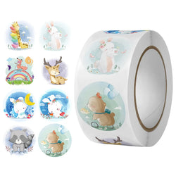 100-500Pcs 8 Design Anime Animal Round Stickers Cartoon Elephant Hippo Owl Rabbit Stationery Sticker Decal Kid Toys Gift (Online Order Only)