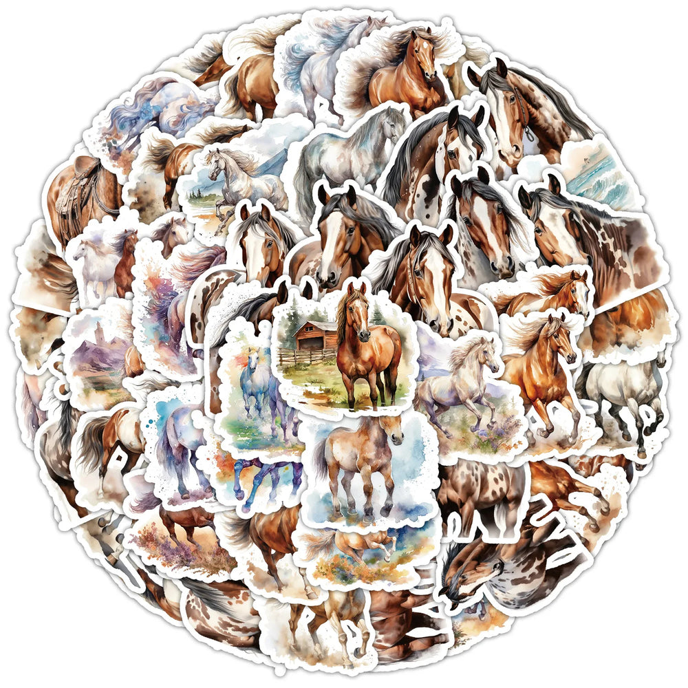 10/50pcs Cute Horse Graffiti Stickers Animal Decals DIY Suitcase Water Bottle Phone Guitar Laptop Car Motorcycle Skateboard (Online Order Only)